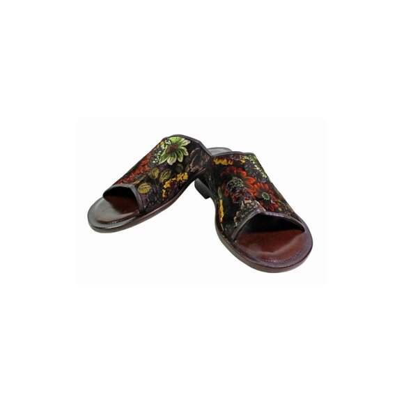 Floral Brown Italian Mens Leather Sandals Shoes main image 6